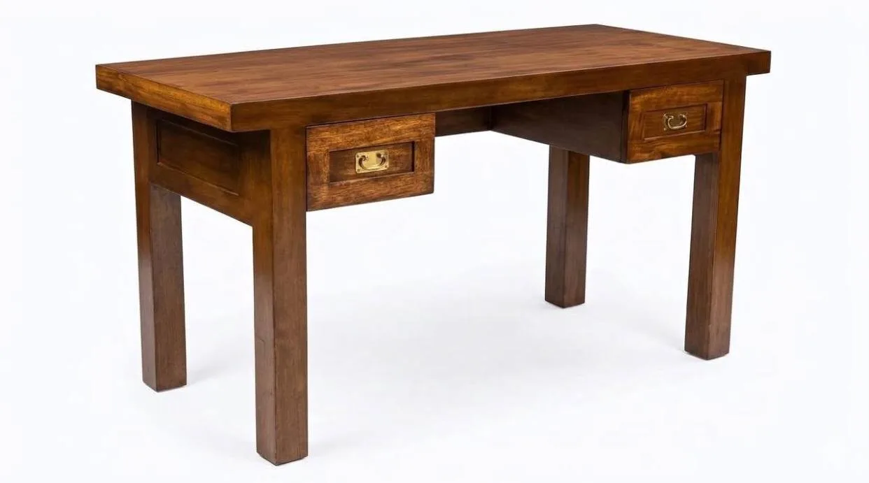 Antique Teak Matt Finish Writing Table, Front
