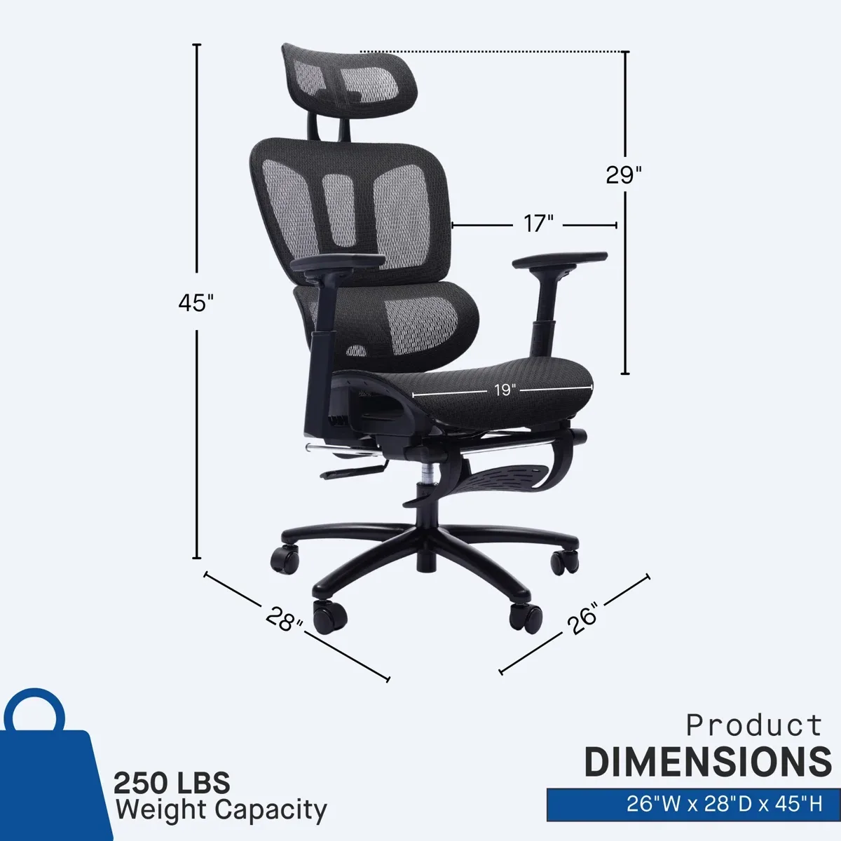 Sealy Huxley Black High-Back Mesh Ergonomic Office Chair with Footrest and 3D Armrests, View 2